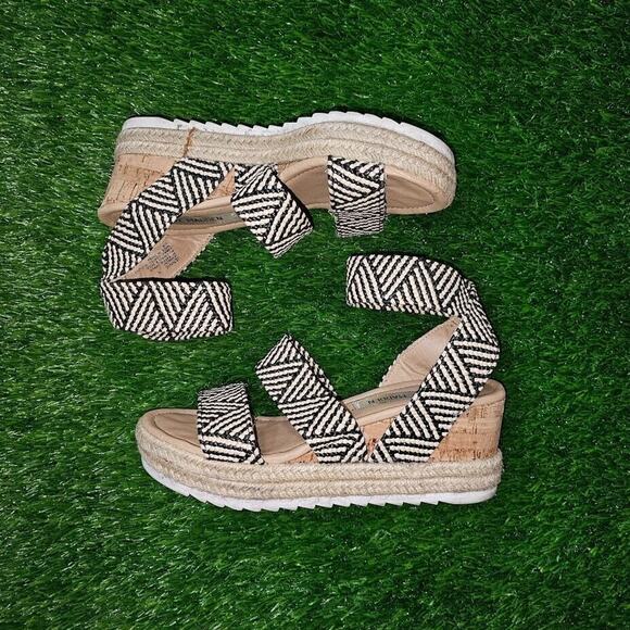 Steve Madden Sandals Womens 6 Jennie Espadrille Strappy Black Wedge Heels zebra - Picture 2 of 8